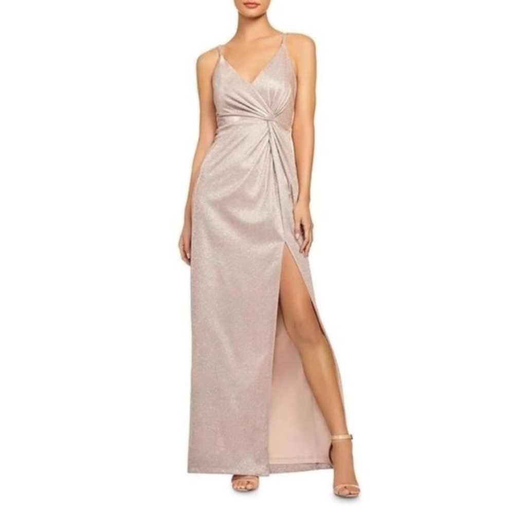 NWT AIDAN BY AIDAN MATTOX Metallic Twist Front Dusty Rose Formal Dress 8